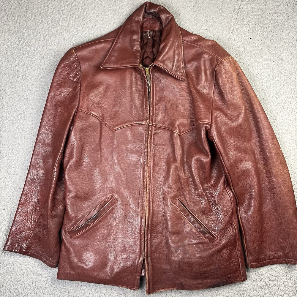 Vintage 50s 60s Milfur Leather Jacket Coat Red Full Zip Women's Milwaukee